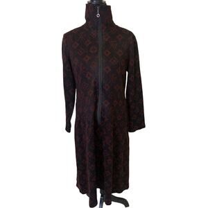 Regancy Total Fashion Midi Dress Size Large Black w Red Geometric Cottage Core